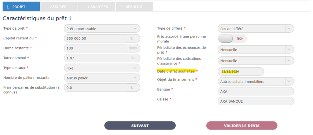 date d'effet assurance emprunteur souhaitée